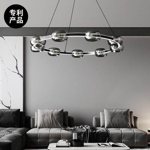 全铜轻奢环形灯意式客厅餐厅吊灯设计师烟灰柿子玻璃灯具创意简约