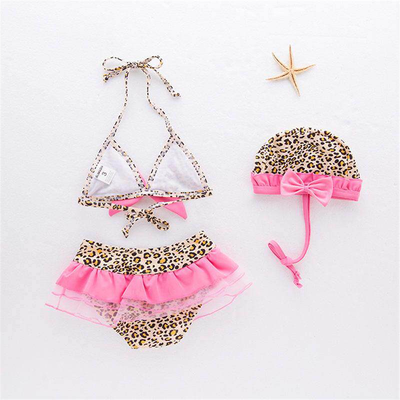 Kids Girls Pink Leopard Swimsuit Swimwear Baby Child Beachwe