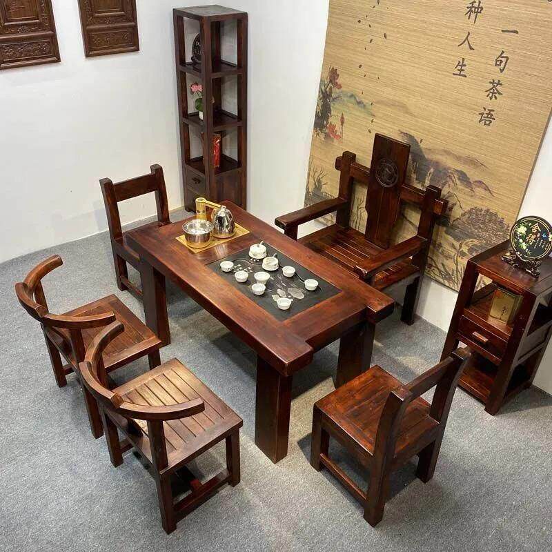 顺义老船木茶几船木茶几椅子组合实木茶几家庭办公室阳台客厅小茶