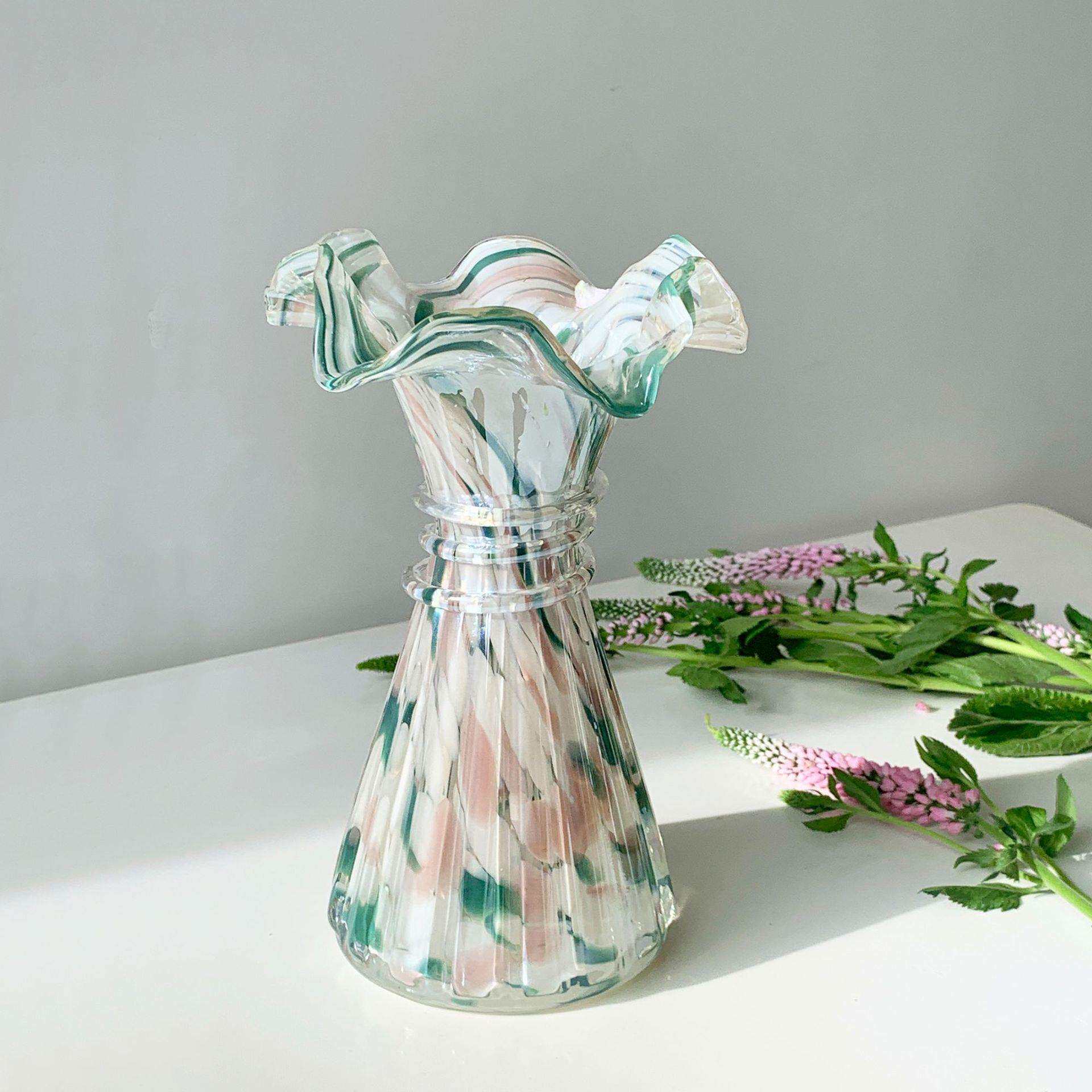 法式中古芬顿风麦穗手工玻璃花瓶插花鲜花客厅餐桌卧室软装摆件