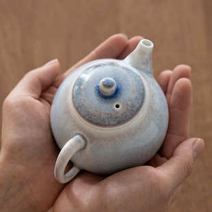 茶壶复古粗陶手工功夫壶陶瓷茶具家用泡茶壶孔过滤冰裂窑变蓝