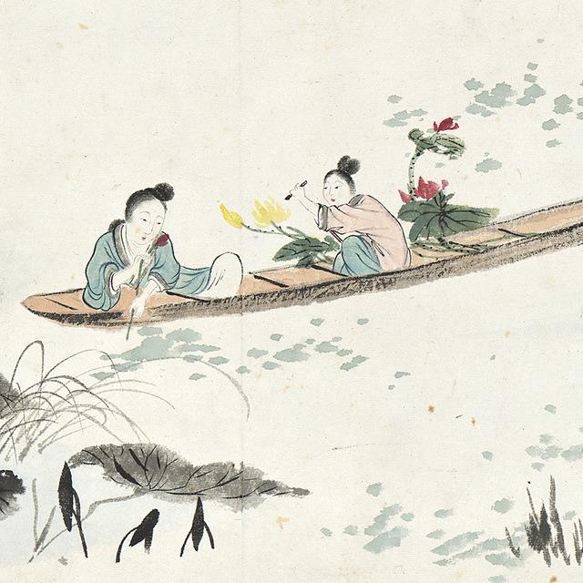 吴帆采EYD莲图长国湖画复水墨画卷荷花图高清制装饰画临摹学习文