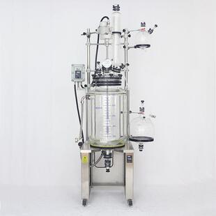 热销供应开盖式 双层玻璃反应釜50L夹套玻璃反应釜下出料