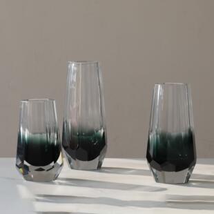 简约大气透明绿水晶玻璃花瓶厚重高档家居软装装饰品摆件花器新品