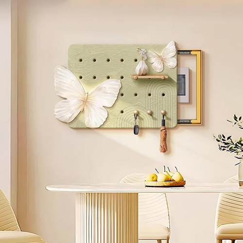 洞洞板表箱装饰画电客厅厅YAK板置挂物架奶油风蝴蝶餐遮挡配电箱
