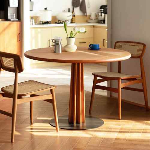 浮生记/ 北欧实木圆桌岩板覆古客厅饭厅家用小户型樱桃木圆形餐桌