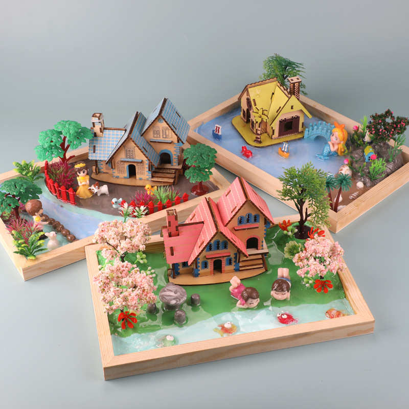 新款滴胶景观庄园 创意手工diy小配饰彩泥粘土制作木框微场景观
