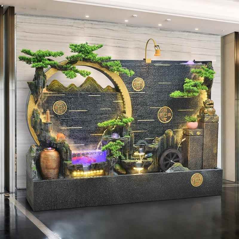大假水山流水喷泉水别墅花园庭台院阳鱼池景装饰幕墙BWC屏风隔断