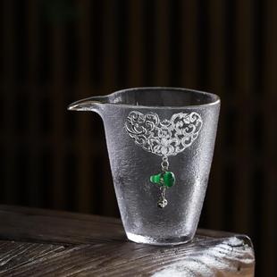 镶银玻璃公道杯加厚耐热高硼硅玻璃杯泡茶倒茶分茶器高端茶道公杯