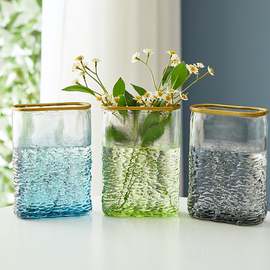 轻奢描金u型玻璃花瓶，简约透明水养，鲜花花瓶客厅干花装饰摆件花器