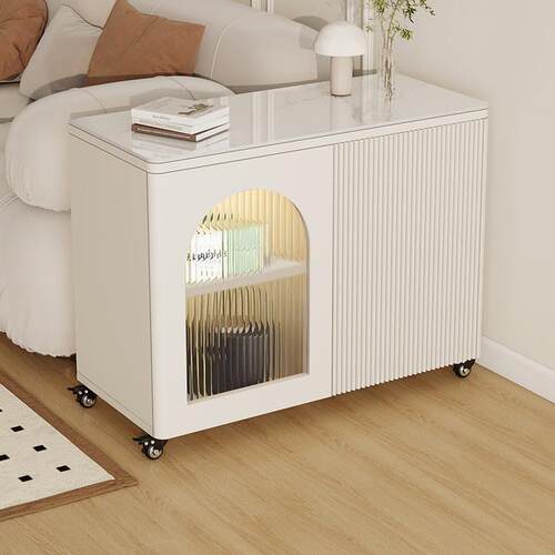 奶油风岩板沙发边柜侧边柜客厅家用边几可移动多功能餐柜茶水柜