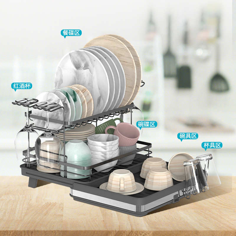 定制沥水架台式双层碗碟架杯架碟架厂家直销整理用具围边款碗碟架