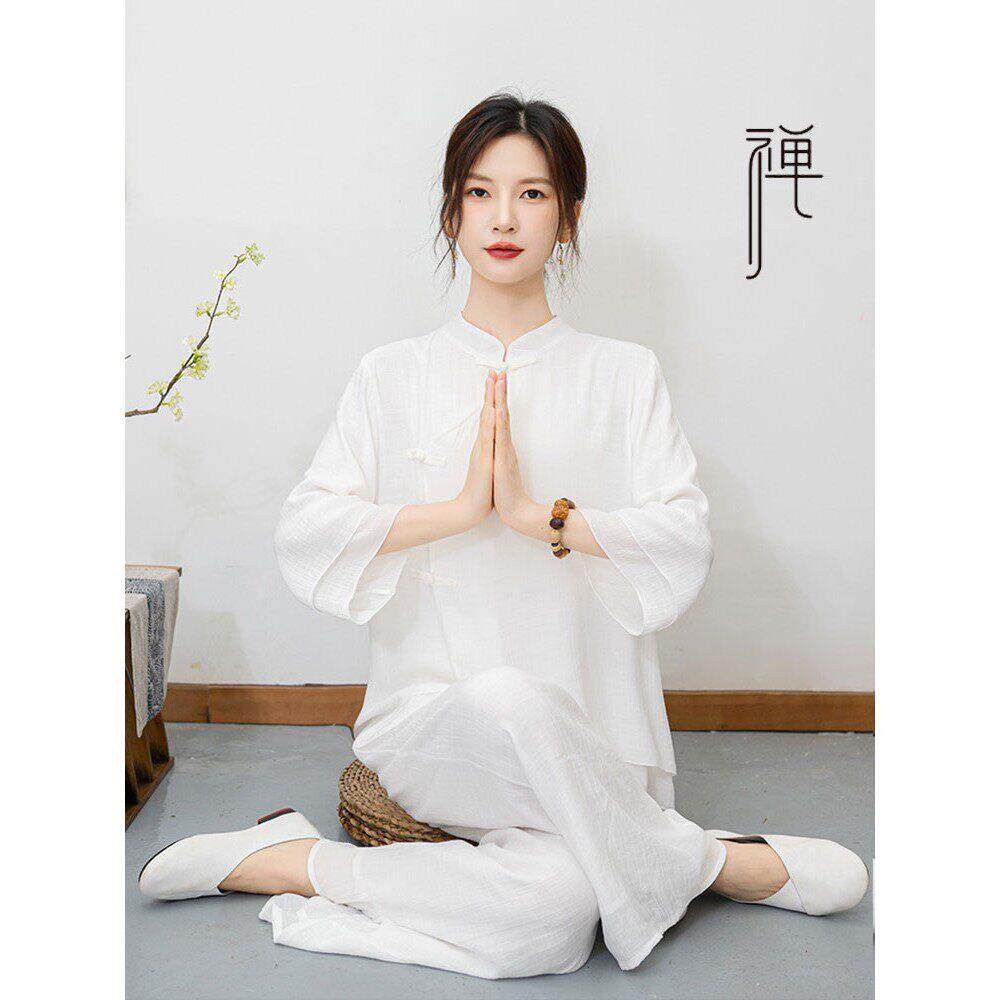 仙气禅服白色疗愈师服装居士服女打坐禅修服中医采耳养生馆工作服