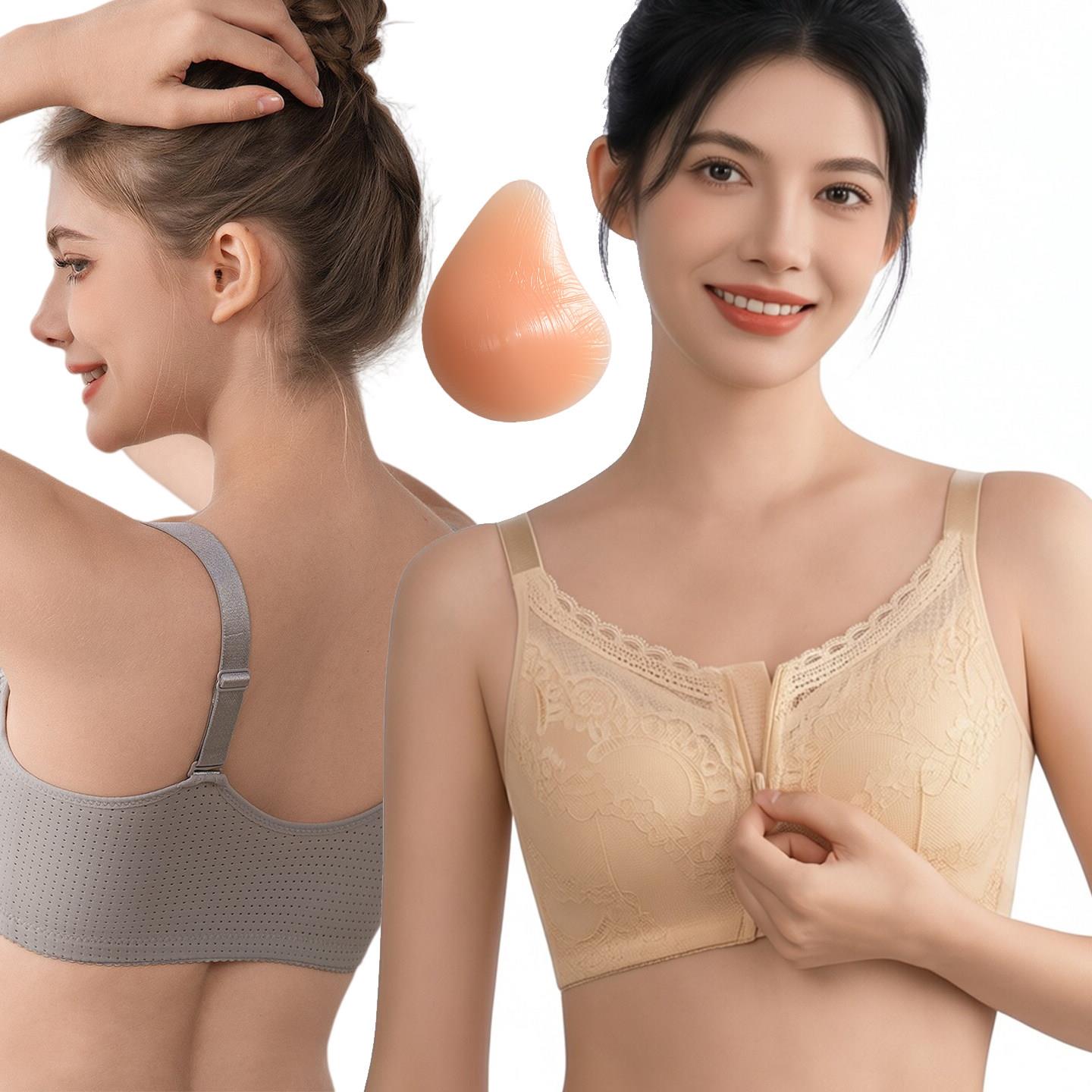 乳腺切除术后专用义乳矽胶文胸罩无钢圈美背收副乳前扣蕾丝内衣女