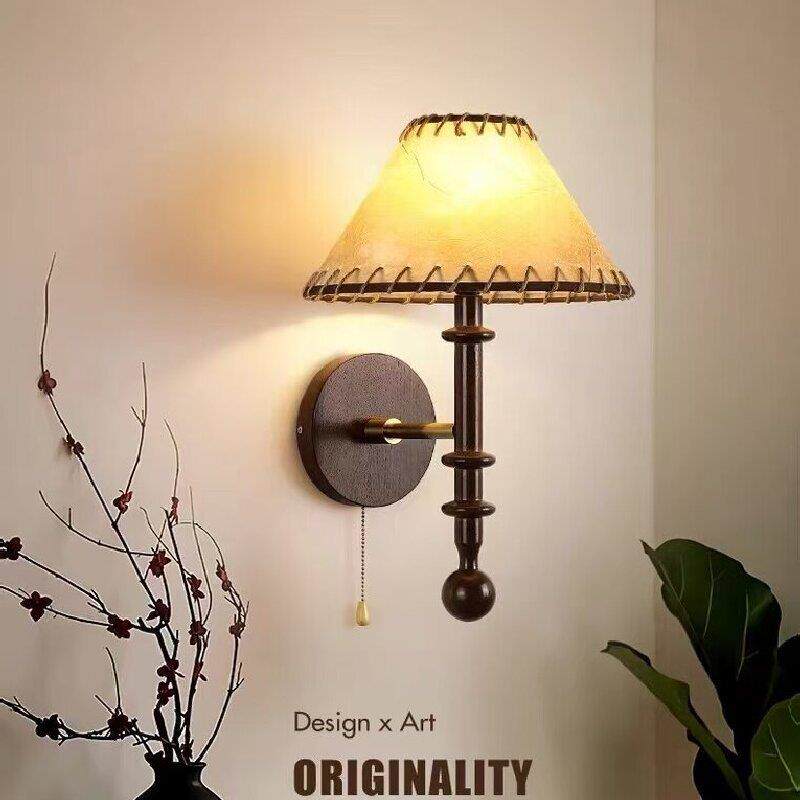 法式中古风床头壁灯美式复古卧室房间客厅墙灯轻奢高级感实木灯具