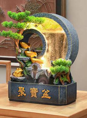 假山流水生财摆件循环水景办公室客厅玄关风水轮桌面摆件开 业乔