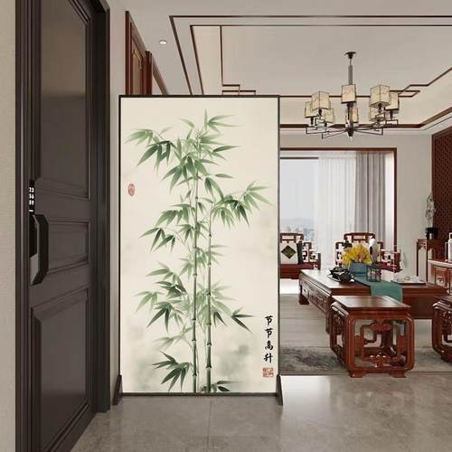 新中式竹子屏风隔断办公室客厅茶室卧室入户正对门可移动玄关座屏
