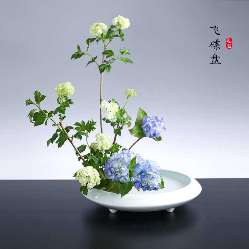 陶瓷白色小原流四角盘花盘多肉大号简约花盆水盘禅意白色中式插皿