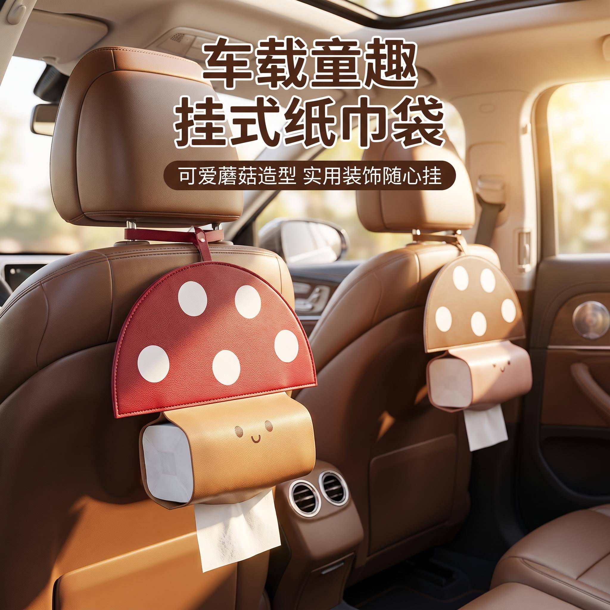 悬挂式抽取式卫生纸袋壁挂蘑菇纸巾盒汽车椅背挂袋厨房客厅餐桌创
