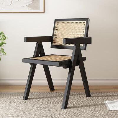 实木椅GEB子家用餐椅简约民闲宿阳加台迪网红休扶手靠背椅藤编昌