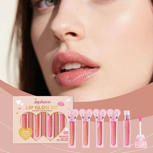 Zephoco Sweetheart Lip Gloss Set - Natural Lip Makeup with C
