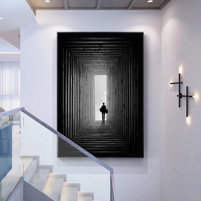 北欧黑白装饰画抽象现代玄关过道办公室创意个性时尚墙画设计艺术