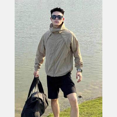 2026夏季新款UPF50+冰丝连帽防晒衣美式机能薄款冲锋户外登山服男