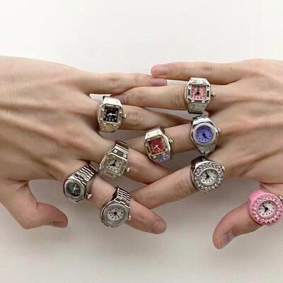 Vintage Rings Punk Elastic Sretchy Quartz Watch Rings for Wo