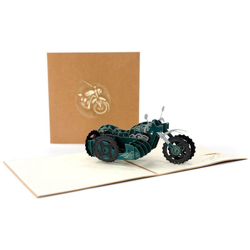 父亲节3D立体贺卡纸雕摩托车创意生日礼品礼物祝福留言卡片