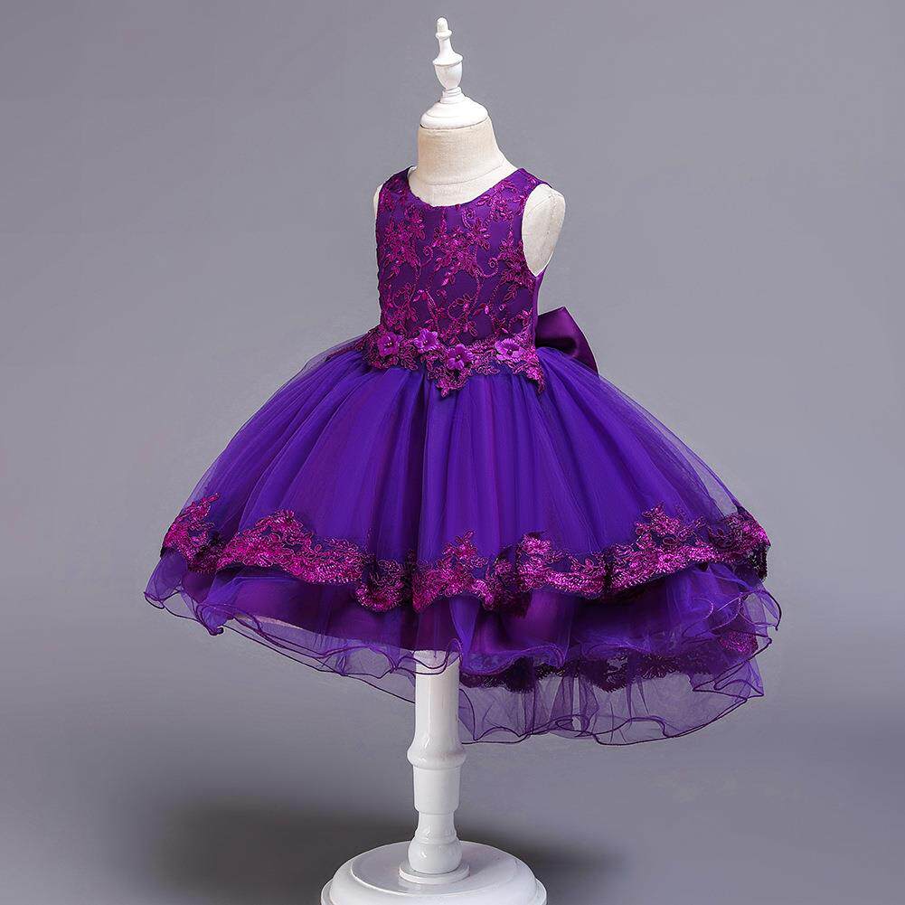 跨境货源新款儿童礼服裙女童婚纱蓬蓬裙蝴蝶结中大童演出服装拖尾