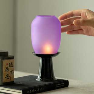 禅意烛台蜡烛灯防风玻璃灯罩中式 家用氛围灯茶室烛台功夫茶具摆件