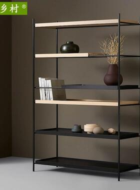 现代极简书架实木客厅隔间展示架家用货架装饰架落地式铁艺置物架