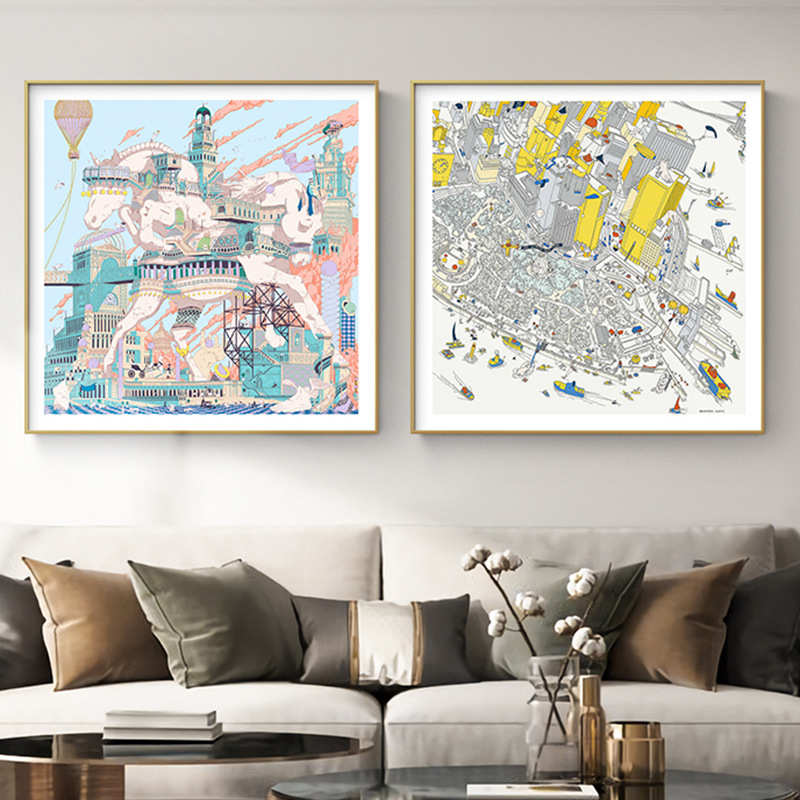 现代轻奢客厅挂画高档大气房间玄关壁画方形网红餐厅艺术装饰画图片