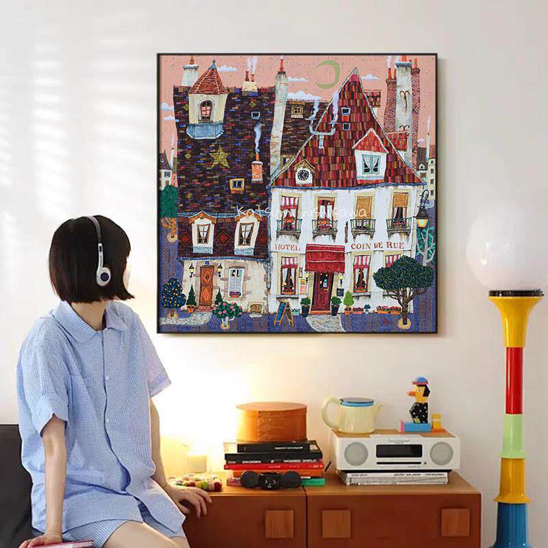 北欧简约ins风老式房屋客厅背景墙挂画玄关餐厅卧室正方形装饰画