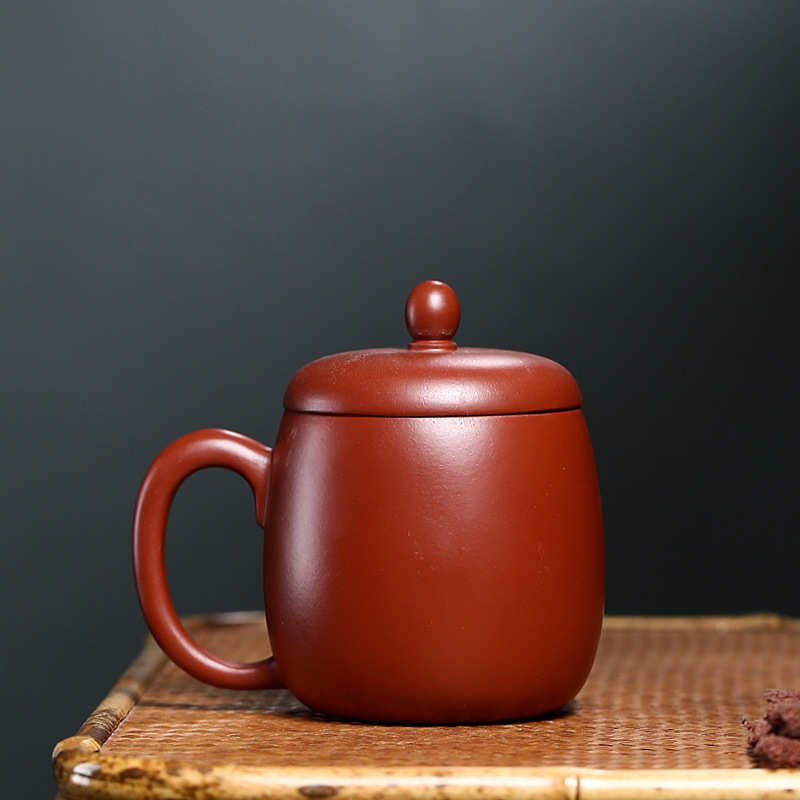 宜兴原矿紫砂盖杯批发 福缘茶杯办公杯家用大容量带把泡茶杯子