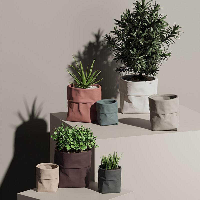 ins风陶瓷牛皮纸袋花盆盆栽创意家用绿萝多肉仙人掌兰花特价清仓
