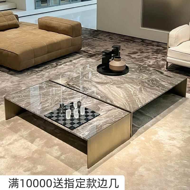 方形大理石茶几组合小户型客厅家用黑色意式现代简约岩板茶桌