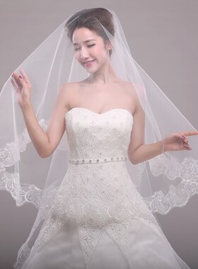 新娘结婚蕾丝花边头纱韩版头纱