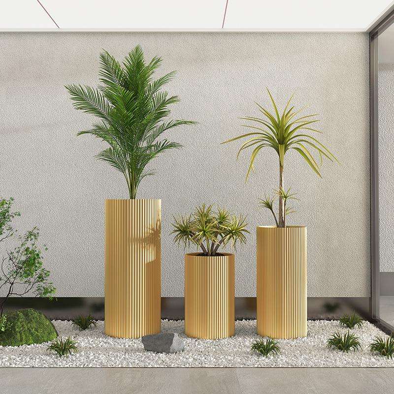 户外圆形条纹花盆园林景观庭院种植箱花槽阳台花箱室内花盆架
