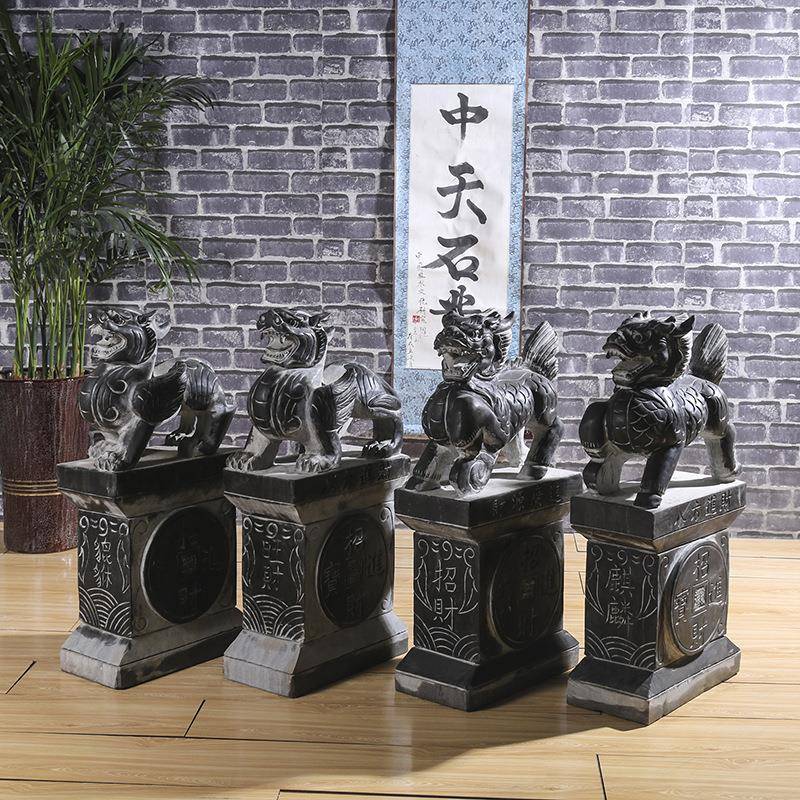 石雕门墩青石麒麟摆件户外草坪灯日式庭院灯花园酒店落地灯园林禅