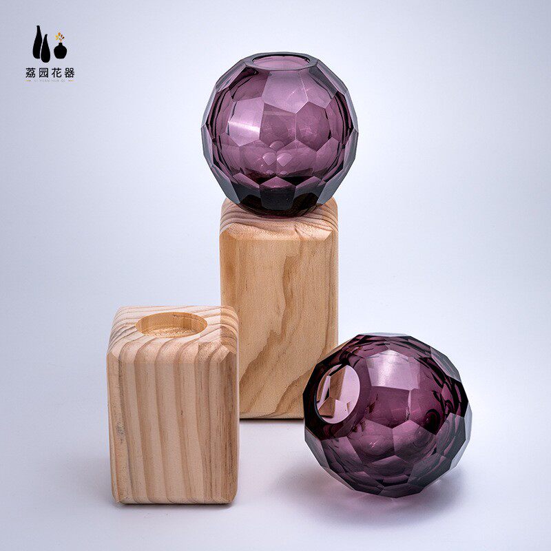 荔园花器 轻奢简约百搭创意摹刻水晶玻璃花 软装摆件