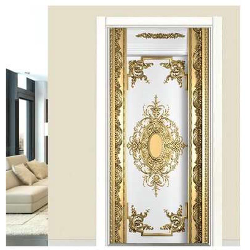 巨创货源PVC贴纸3D自粘门贴  客厅现代装饰 金色抽象门