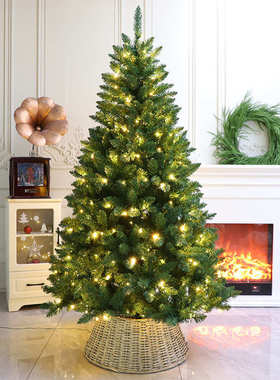 1.8米大型落地圣诞树落雪植绒树仿真绿色带灯自动树商超节日摆件