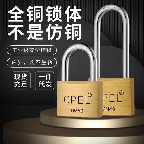 弧形欧标热处理铜挂锁锰钢锁梁双舌铜芯防水防锈全铜欧宝锁