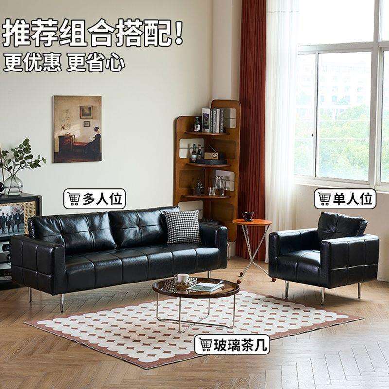 沙发小户型办公室出租屋长条懒人可躺黑色油蜡皮复古客厅三人四人