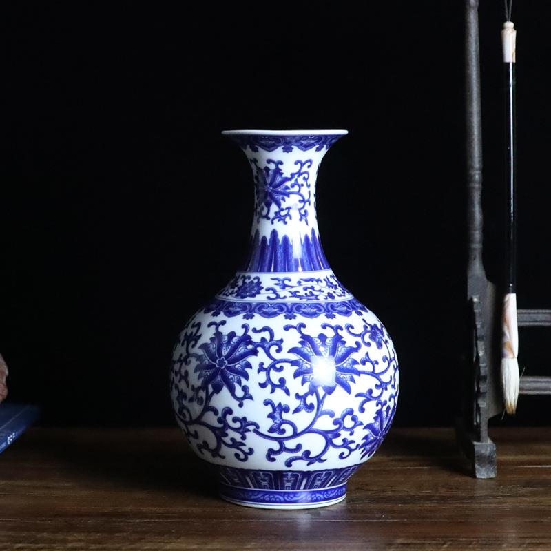 景德镇青花陶瓷器花瓶中式薄胎瓷器家居客厅电视柜装饰工艺品摆件