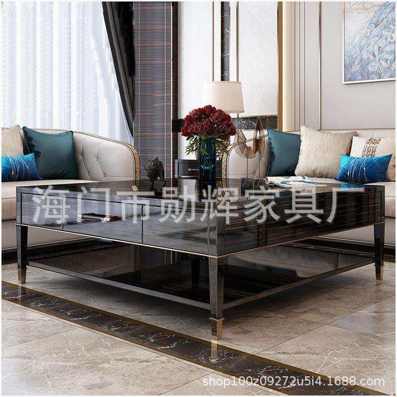 后现代轻奢茶几电视柜组合实木家具客厅茶桌意式风格正方形茶几