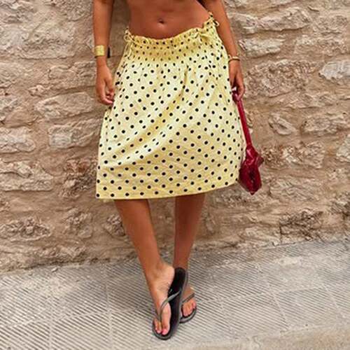 Women Yellow Polka Dot Mini Dress Spaghetti Strap Sleeveless