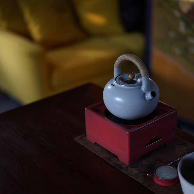 梵山堂山楂红老岩泥明式四方电陶炉煮茶烧水壶陶瓷电茶炉