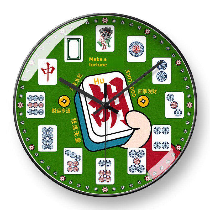 麻将馆电波钟挂钟棋牌室发财时钟创意艺术图片定制太阳机芯免打孔